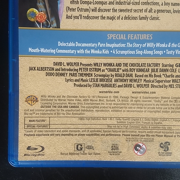 Willy Wonka and the Chocolate Factory Blu Ray, Warner Bros, Rated G - Picture 4 of 6
